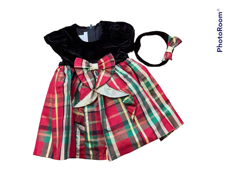 Two Piece Dress & Headband | Holiday Plaid | Size: 12 Months