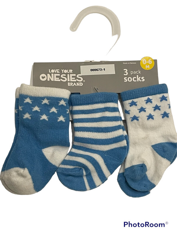 Three Pack Socks | Blue & White | 6-12 Months