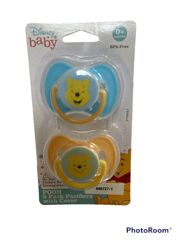 Two Pack Pacifiers with Cover | Winnie The Pooh Yellow & Blue | 0+ Months