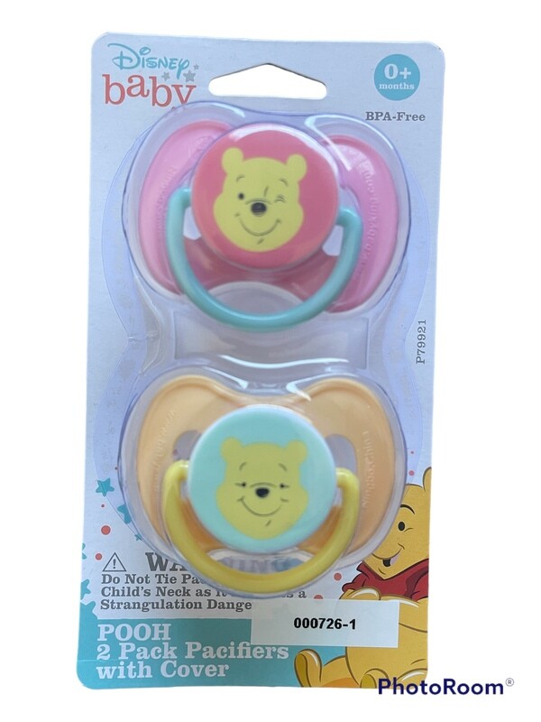 Two Pack Pacifiers with Cover | Winnie The Pooh Pink & Yellow | 0+ Months