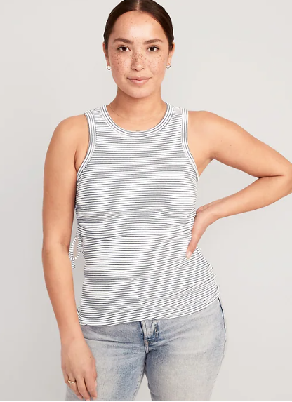 Maternity Sleeveless Tie-Side Nursing Top - Navy Stripe | Large