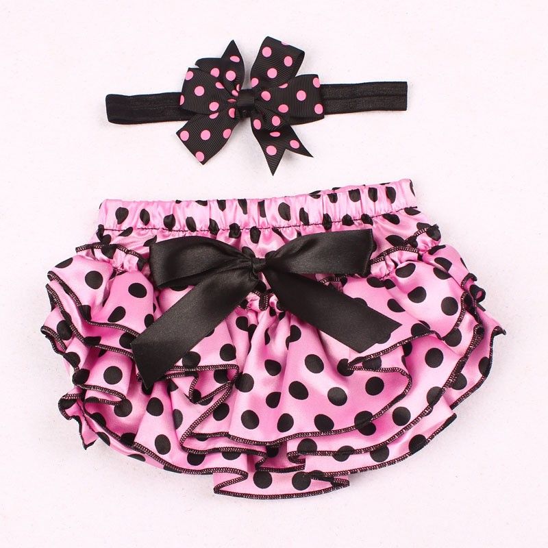 Set of pink with black dots headband and diaper cover | 0-3 months