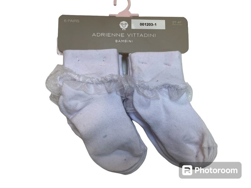 Six Pairs Of White Socks With Lace Trim