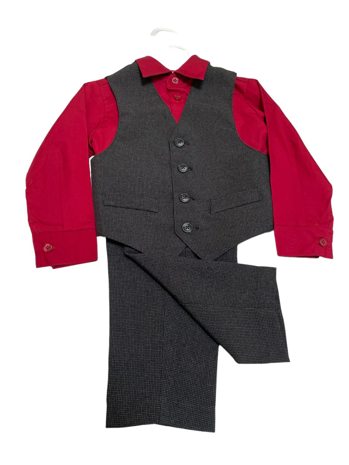 Burgundy suit - red shirt, black vest and pants | 2T