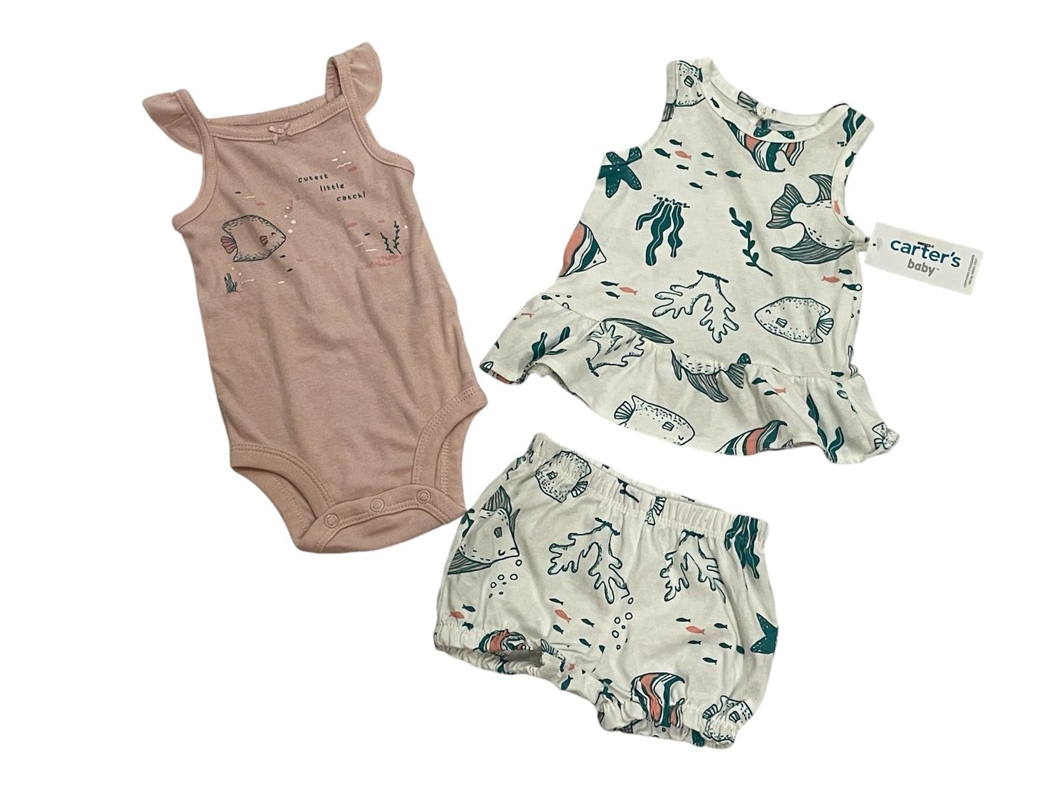 Three Piece Set | Under The Sea Coral & Fish | Size: 6 Months