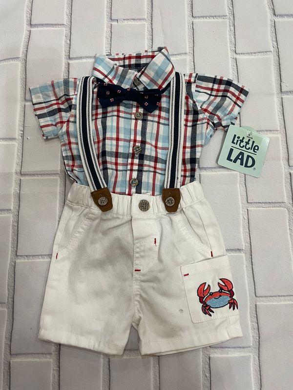 Four Piece Set  | Lil Suspenders Crab | Size: 0-3 Months