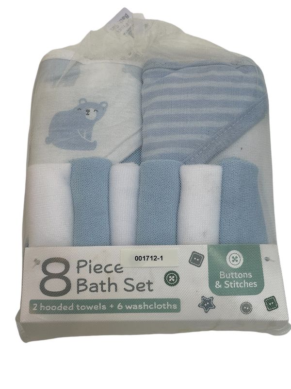 8 Piece Bath Set - 2 Hooded Towels Plus 6 Washcloths - Blur Bears