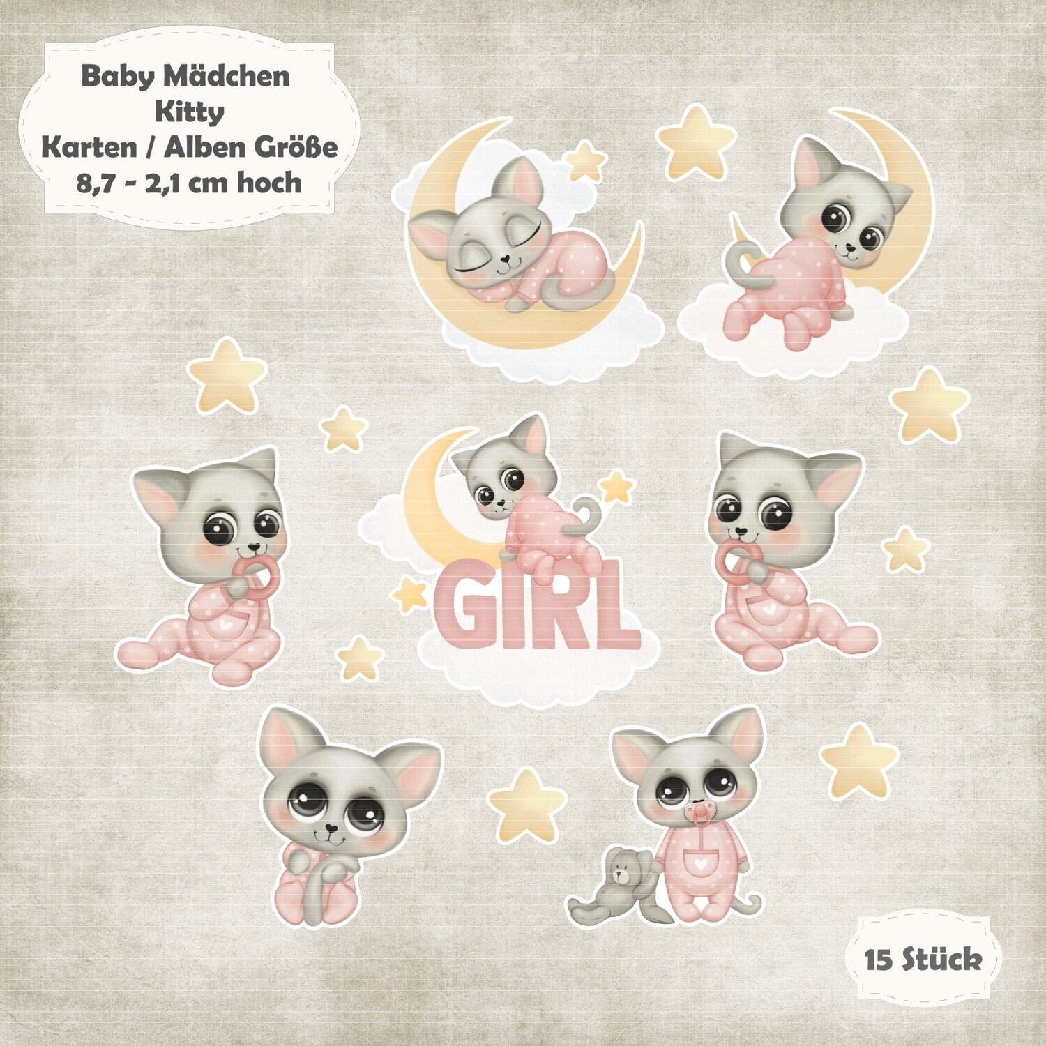 Kitty - Baby - Alben / Kartengröße - 15 Stanzteile - Die Cuts - weiß glatt*