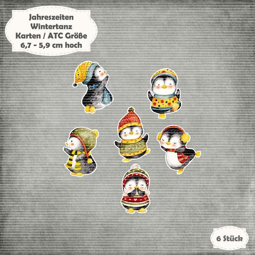 Wintertanz - Pinguine - Karten Größe -  6 Stanzteile - Die Cut