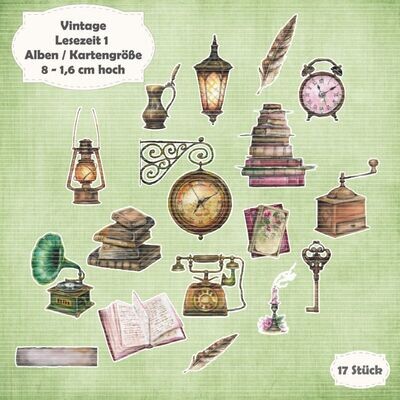 Lesezeit 1 - Vintage - Alben / Kartengröße - 17 Stanzteile - Die Cuts*