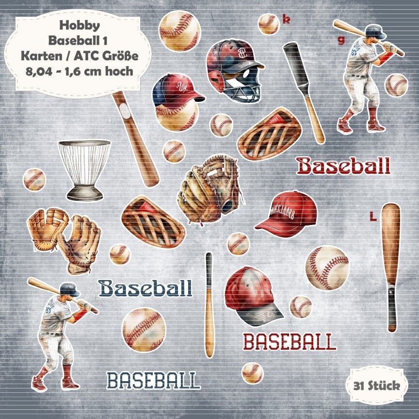 Baseball 1 - Karten / ATC Größe - 31 Stanzteile - Die Cut*