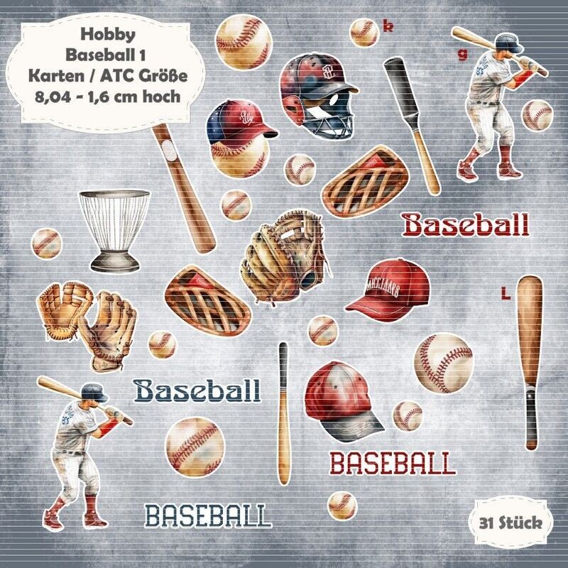 Baseball 1 - Karten / ATC Größe - 31 Stanzteile - Die Cut