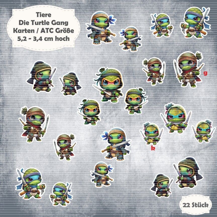 Die Turtle Gang - Schildkröten - Karten / ATC Größe - 22 Stanzteile - Die Cuts