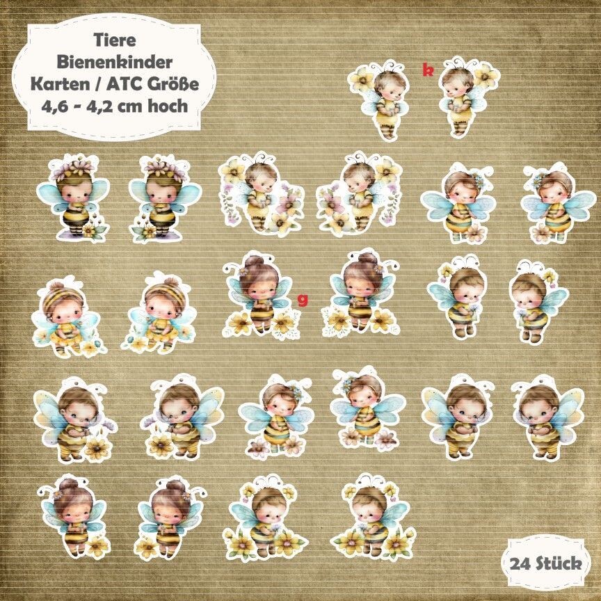 Bienenkinder - Karten / ATC Größe - 24 Stanzteile - Die Cut