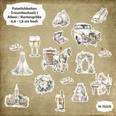 Traumhochzeit 1 - Alben / Kartengröße - 16 Stanzteile - Die Cuts Traumhochzeit 1 - Alben / Kartengröße - 16 Stanzteile - Die Cuts