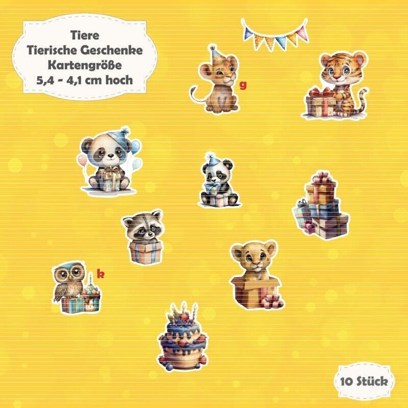 Tierische Geschenke - Mix - Karten / ATC Größe - 10 Stanzteile - Die Cut