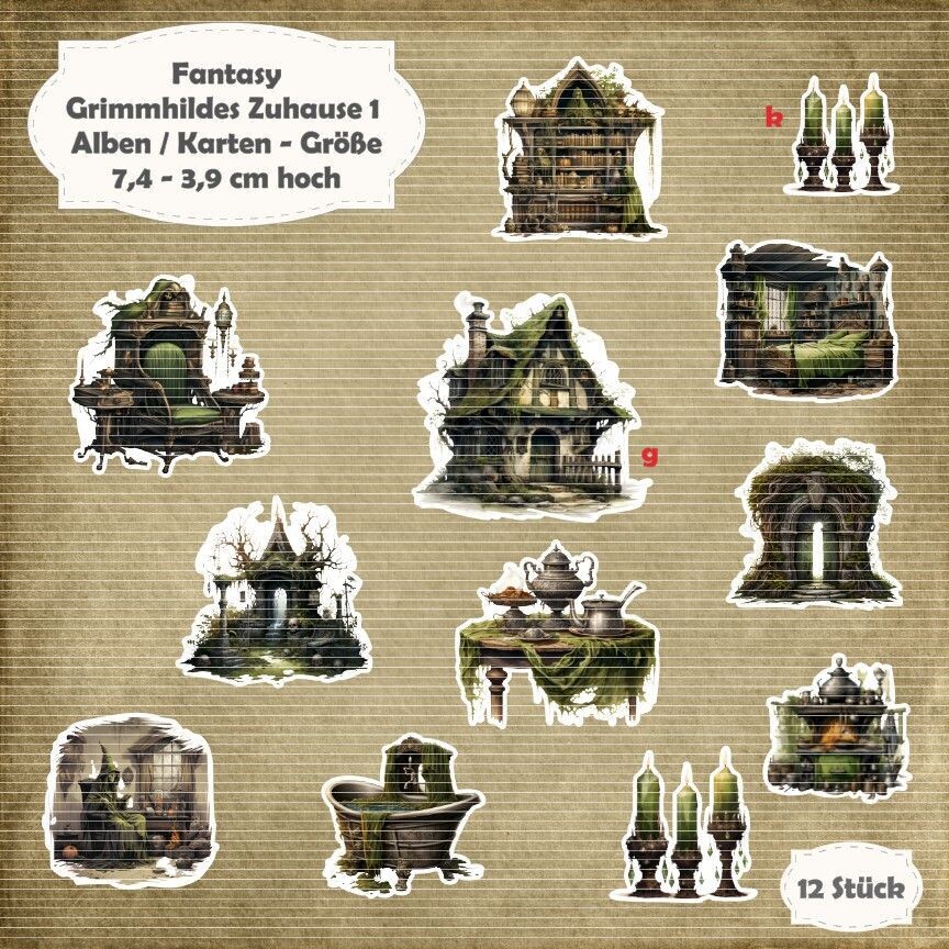 Kräuterhexe Grimmhilde - Das Zuhause 1 - Alben / Karten - Größe - 12 Stanzteile - Die Cut