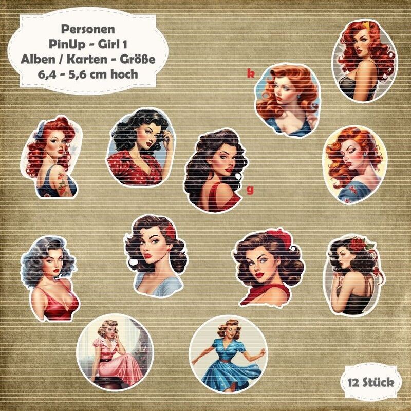 Pin Up Girl 1 - Alben / Karten Größe - 12 Stanzteile - Die Cut Pin Up Girl 1 - Alben / Karten Größe - 12 Stanzteile - Die Cut