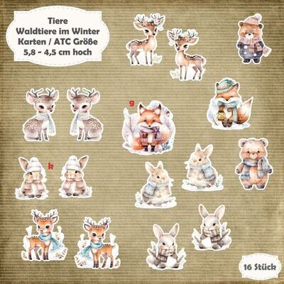 Waldtiere im Winter- Karten / ATC Größe - 16 Stanzteile - Die Cuts