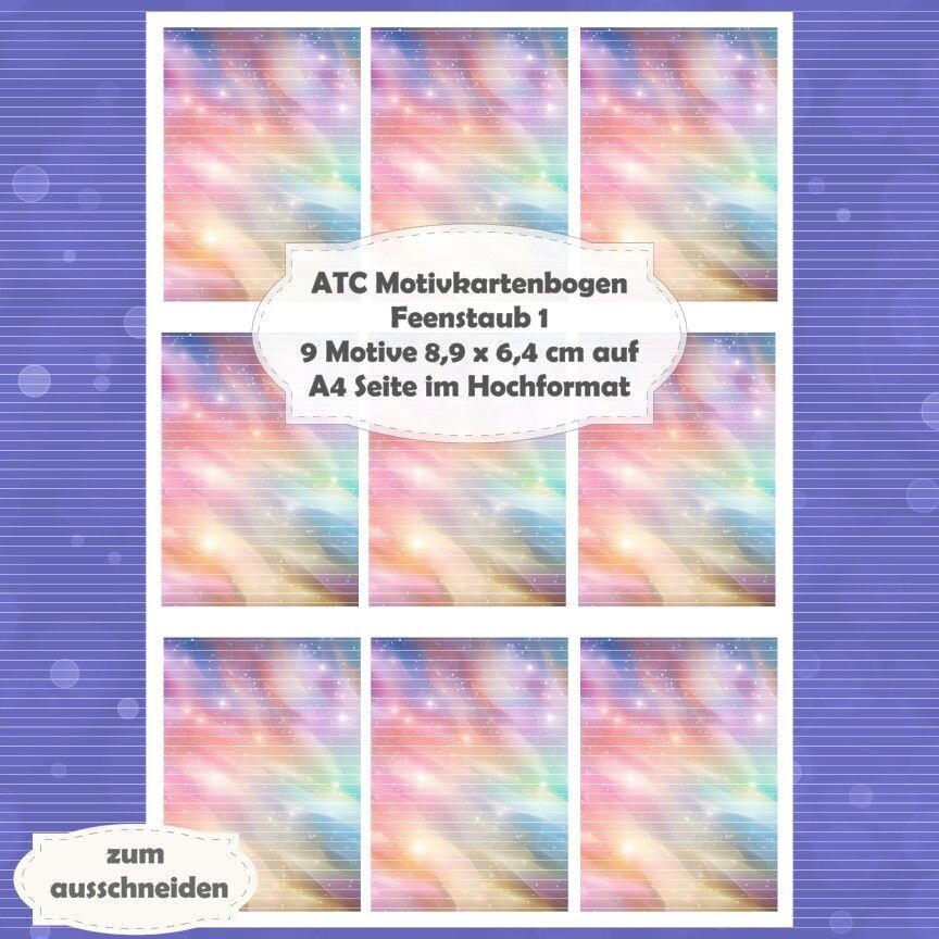 Feenstaub 1 - ATC Motivbogen - A4 Hochformat - 1 Seite mit 9 Motiven