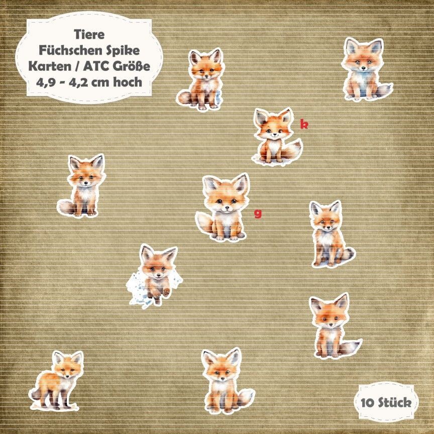 Füchschen Spike - Karten / ATC Größe - 10 Stanzteile - Die Cut