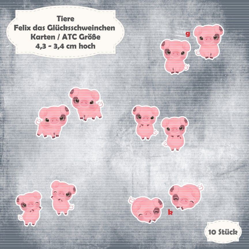 Felix das Glücksschweinchen - Karten / ATC Größe - 10 Teile - Die Cuts