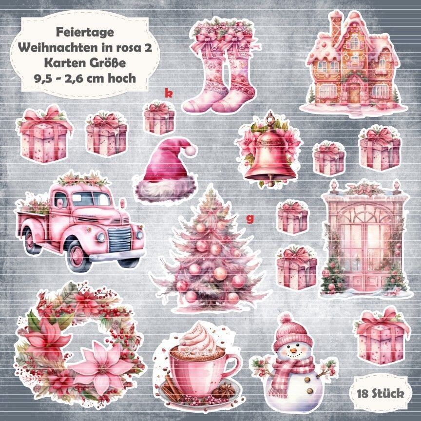Weihnachten in rosa 2 -  Karten Größe - 18 Stanzteile - Die Cut