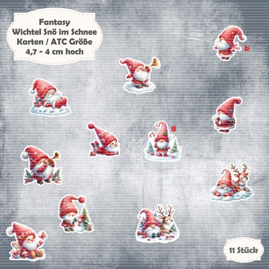 Wichtel Snö im Schnee - Karten / ATC Größe - 11 Teile - Die Cuts