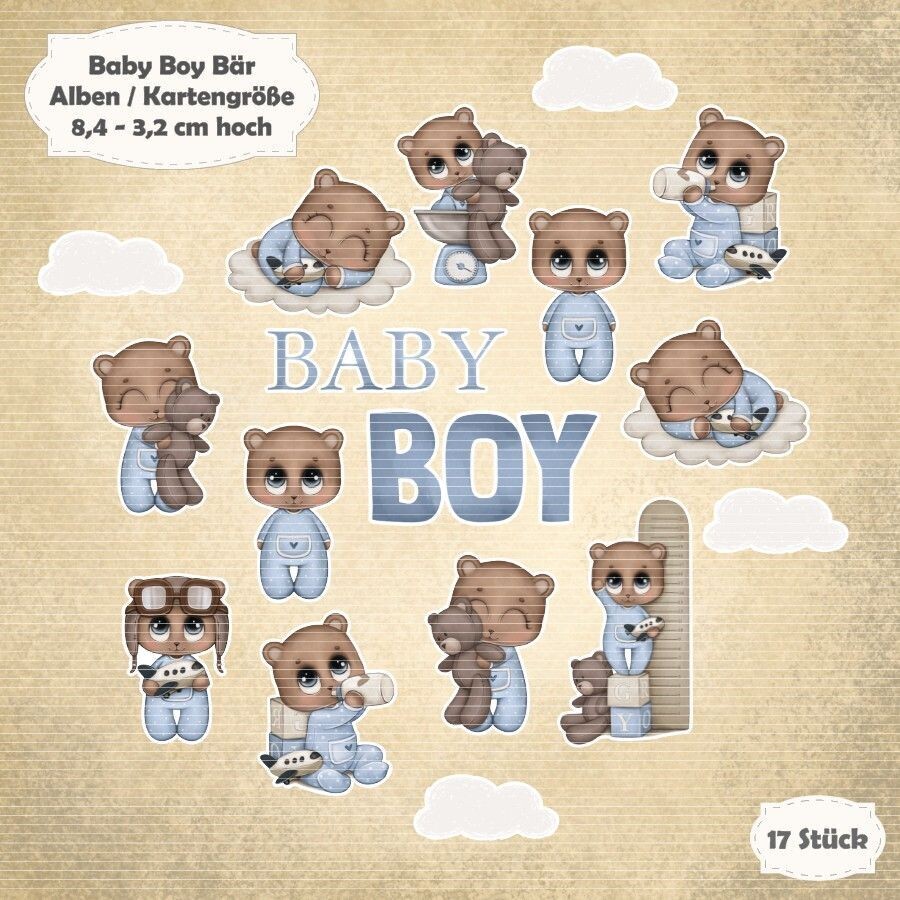 Baby Boy Bär - Alben / Kartengröße - 17 Stanzteile - Die Cuts