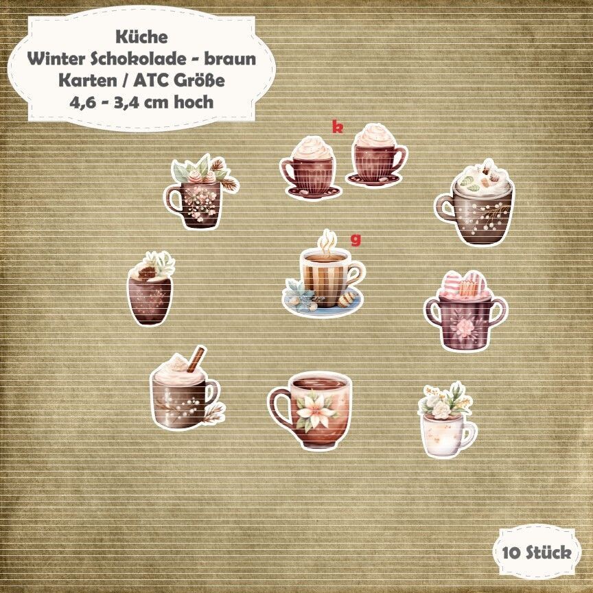 Winter Schokolade - braun- Karten / ATC Größe - 10 Stanzteile - Die Cut