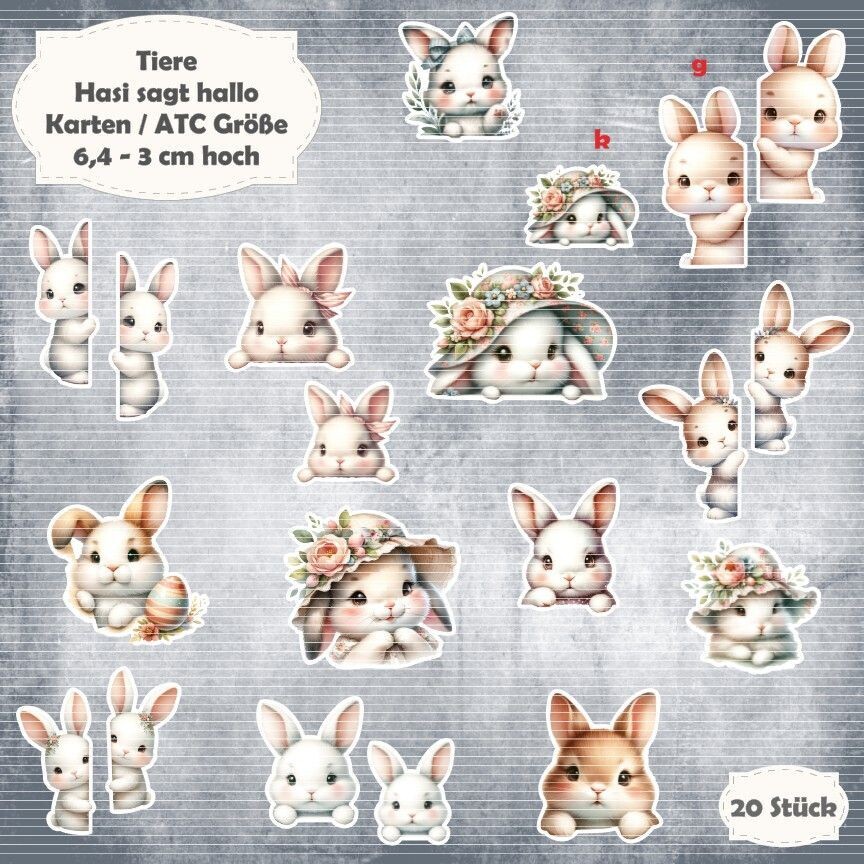 Hasi sagt hallo - Karten / ATC Größe - 20 Stanzteile - Die Cut