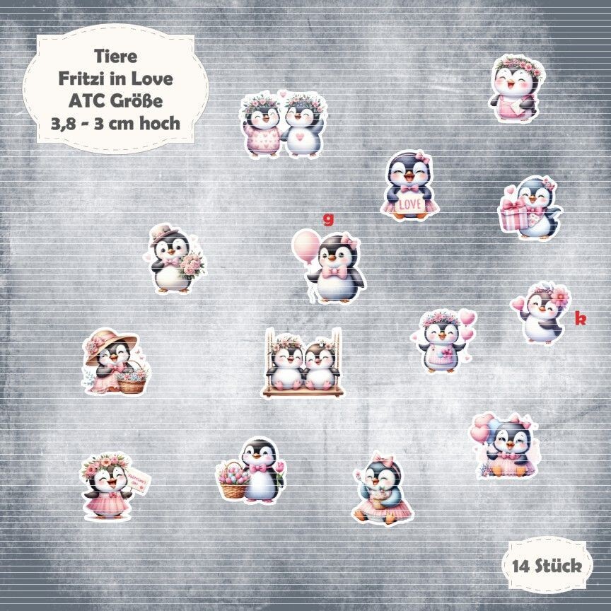 Fritzi in Love - ATC Größe - 14 Stanzteile - Die Cut