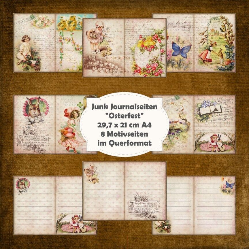Osterfest - Junk Journal Seiten - A4 quer - 8 Seiten*