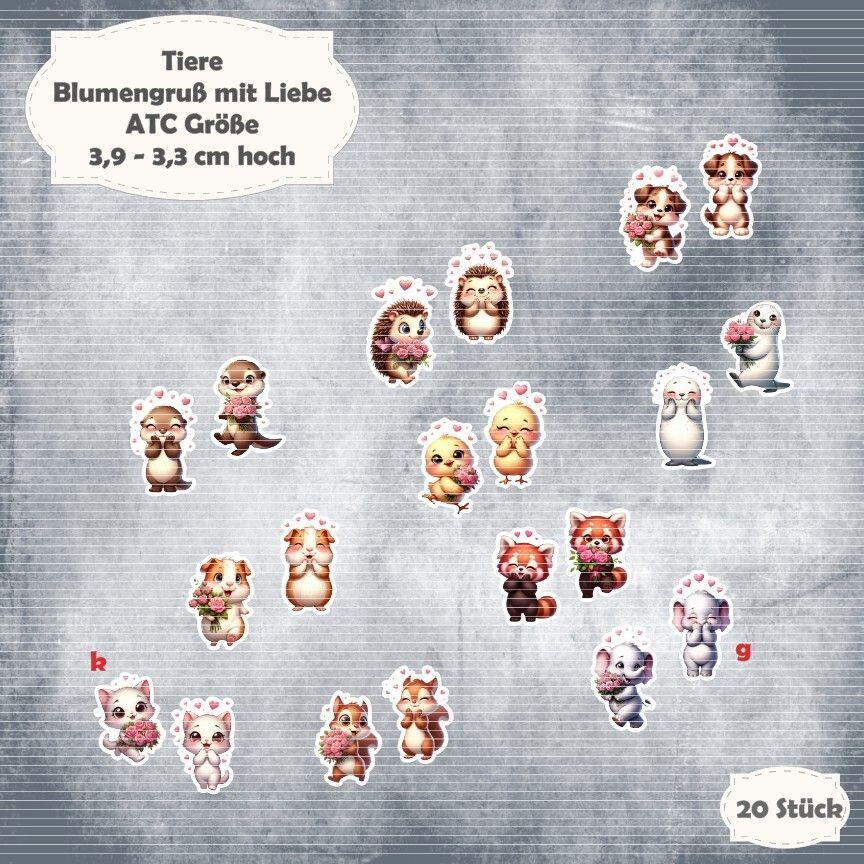 Blumengruß mit Liebe - Tier Mix - ATC Größe - 20 Teile - Die Cuts