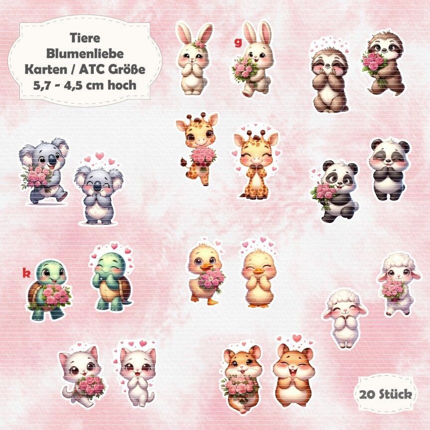 Blumenliebe - Tier-Mix - Karten / ATC Größe - 20 Teile - Die Cuts