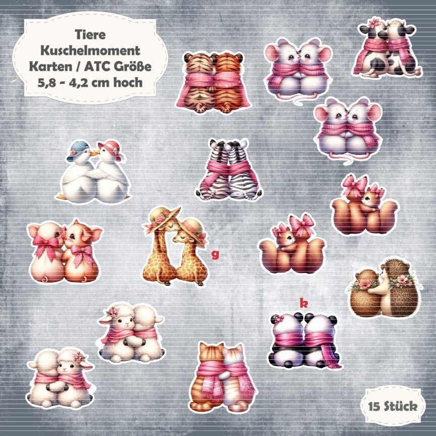 Kuschelmoment - Tier Mix - Karten / ATC Größe - 15 Teile - Die Cuts