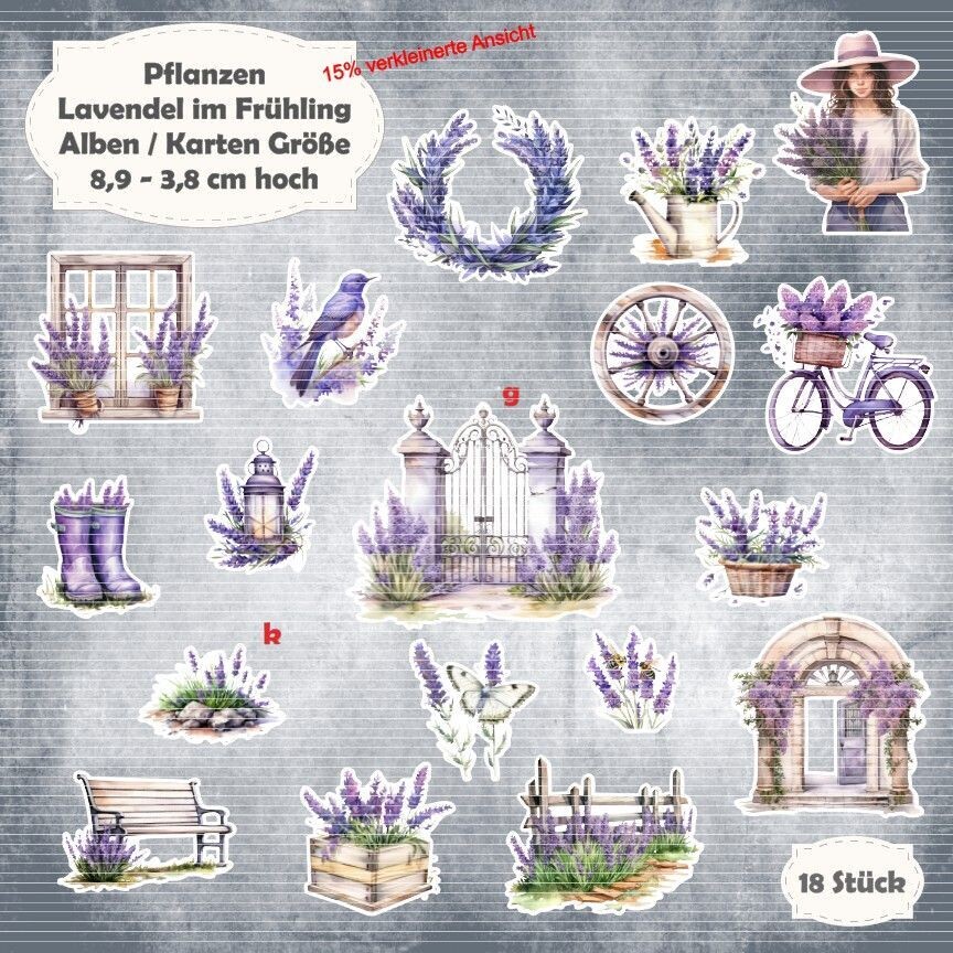 Lavendel im Frühling - Alben / Kartengröße - 18 Stanzteile - Die Cuts