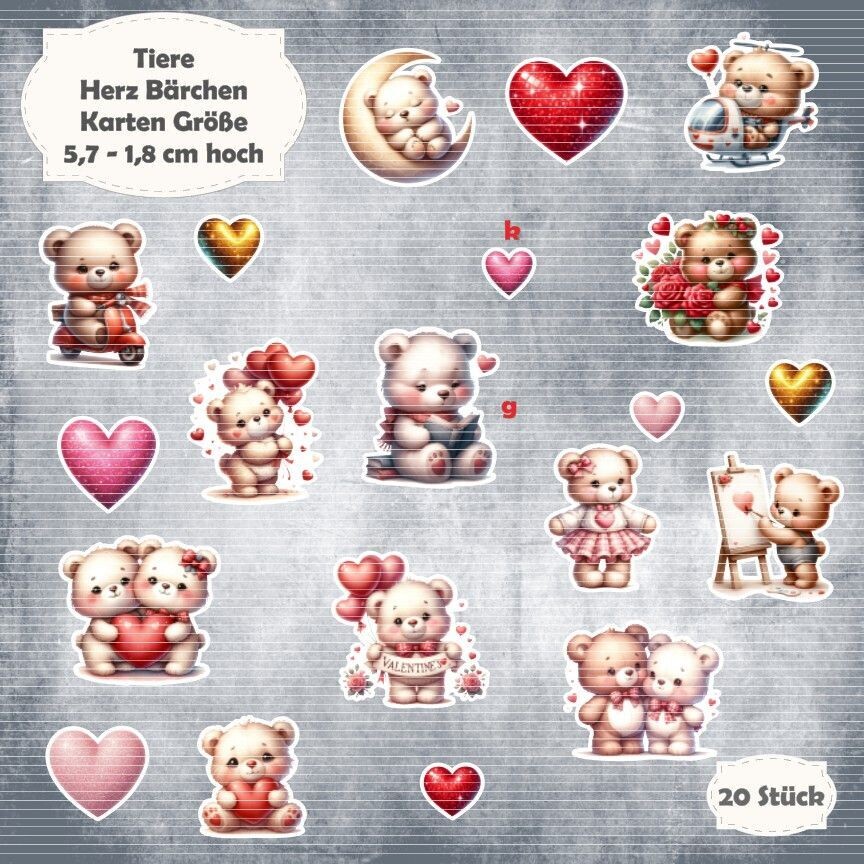 Herz Bärchen - Kartengröße - 20 Stanzteile - Die Cuts