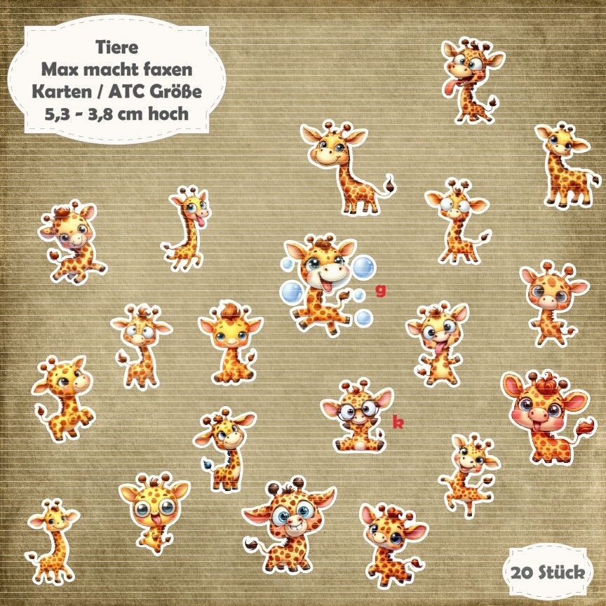 Max macht faxen - Giraffe - Karten / ATC Größe - 20 Stanzteile - Die Cuts