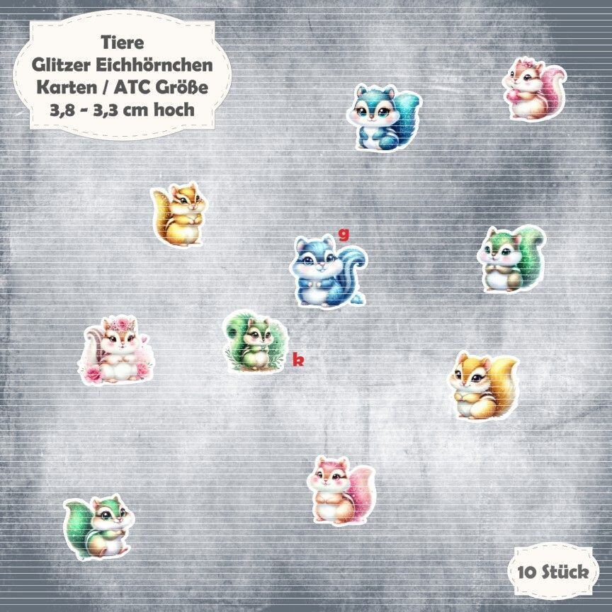 Glitzer Eichhörnchen - Karten / ATC Größe - 10 Stanzteile - Die Cuts