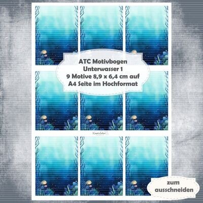 Unterwasser 1 - ATC Motivbogen - A4 Hochformat - 1 Seite mit 9 Motiven