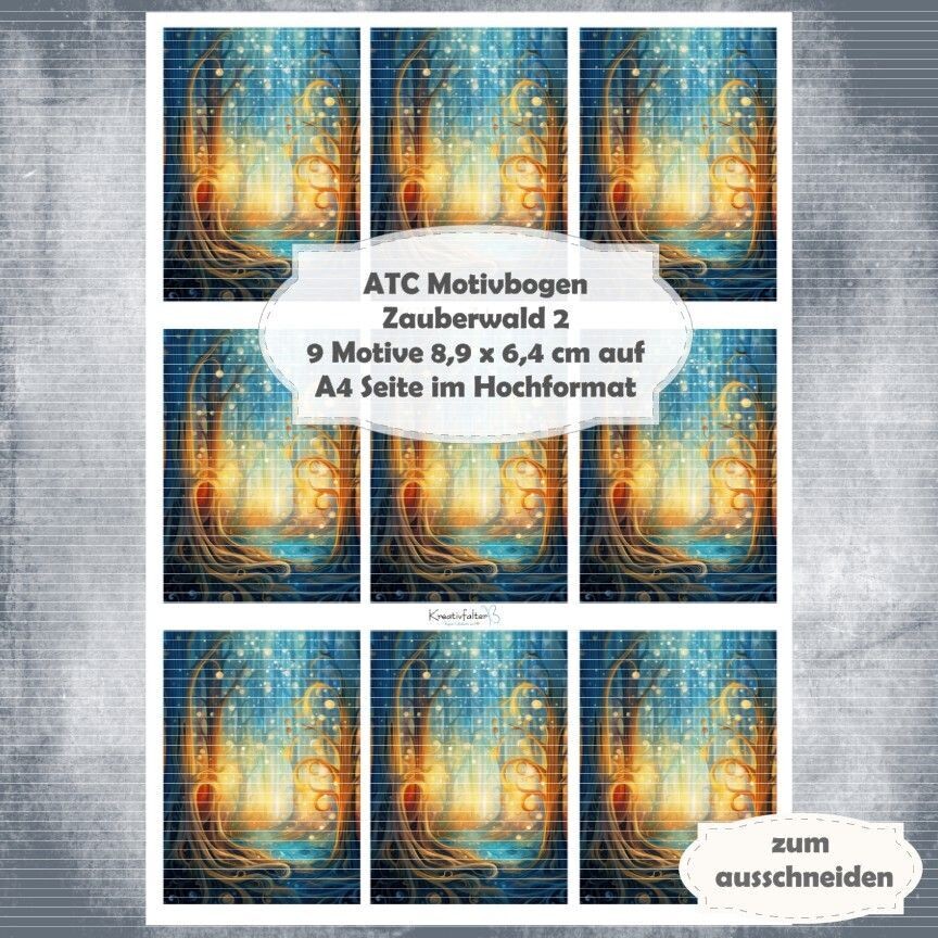 Zauberwald 2 - ATC Motivbogen - A4 Hochformat - 1 Seite mit 9 Motiven