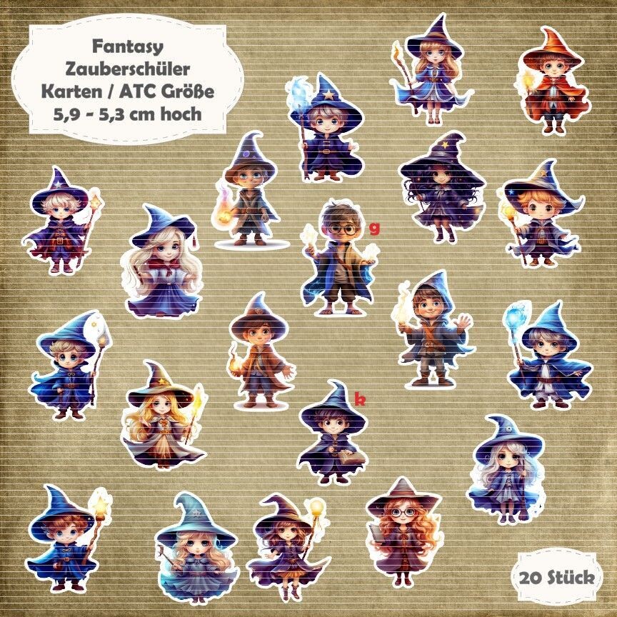 Zauberschüler - Karten / ATC Größe - 20 Stanzteile - Die Cuts