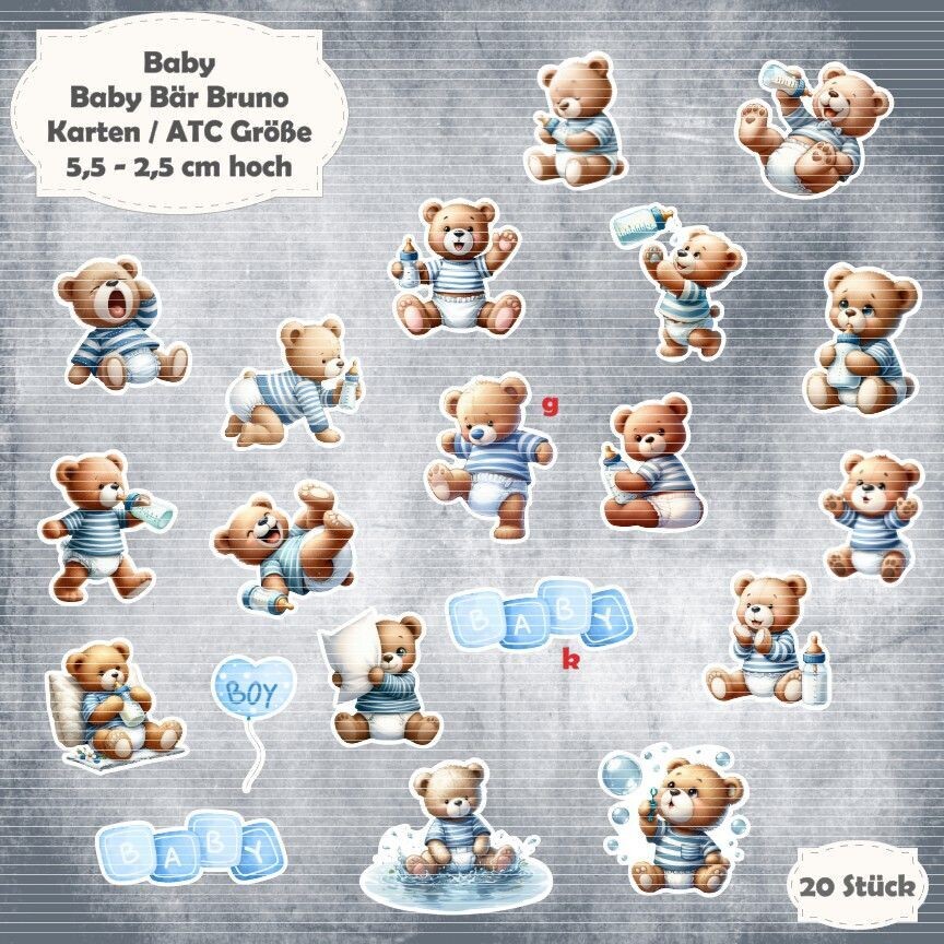 Baby Bär Bruno - Karten / ATC Größe - 20 Stanzteile - Die Cuts