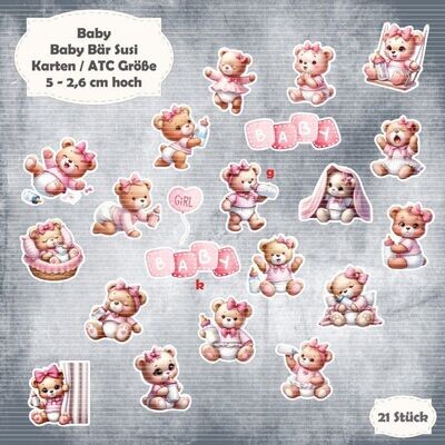 Baby Bär Susi - Karten / ATC Größe - 20 Stanzteile - Die Cuts