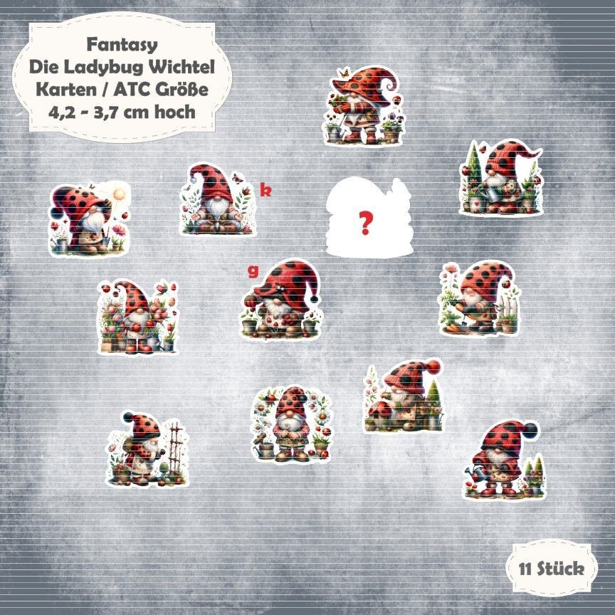 Die Ladybug Wichtel - Karten / ATC Größe - 11 Stanzteile - Die Cut