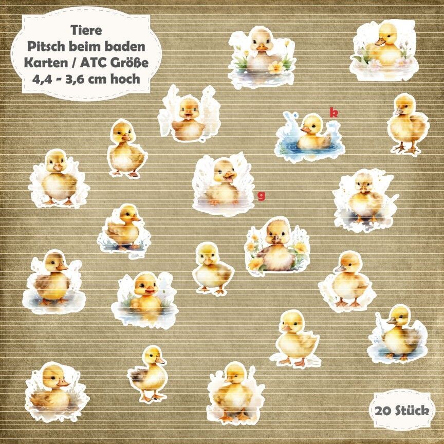 Pitsch beim baden - Ente -  Karten / ATC Größe - 20 Stanzteile - Die Cut