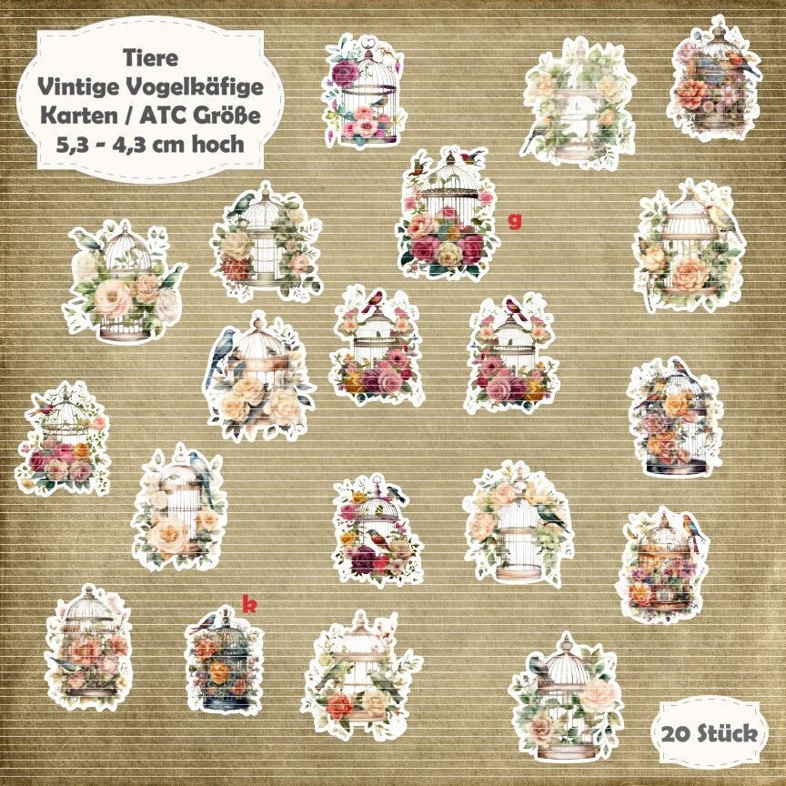 Vintage Vogelkäfige -  Karten / ATC Größe - 20 Stanzteile - Die Cut