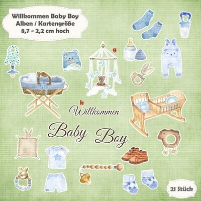 Willkommen Baby Boy - Alben / Karten Größe - 21 Stanzteile - Die Cuts - creme*