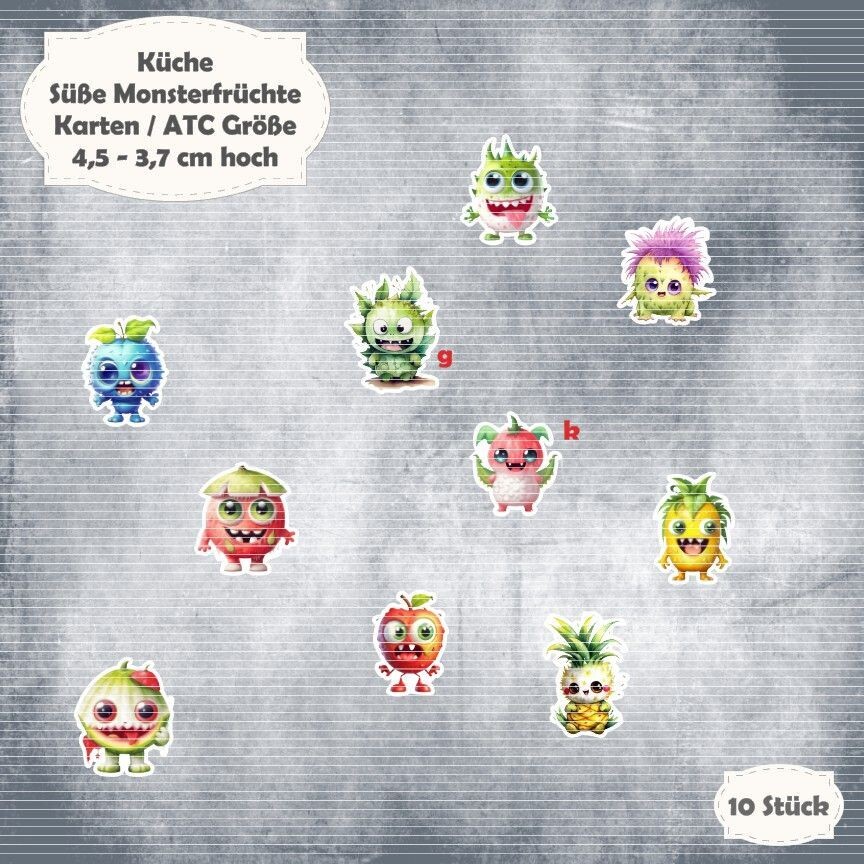 Süße Monsterfrüchte - Karten / ATC Größe -  10 Stanzteile - Die Cut